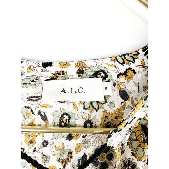 A.L.C. Sz 8 Silk Floral Hari Tassel Peasant Top Bohemian Cottagecore Blouse - Picture 3 of 7